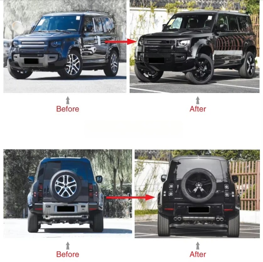 For Defender 2020- Base Upgrade to Gloss Black Version Front and Rear Bumper Completely Wider Body Kit